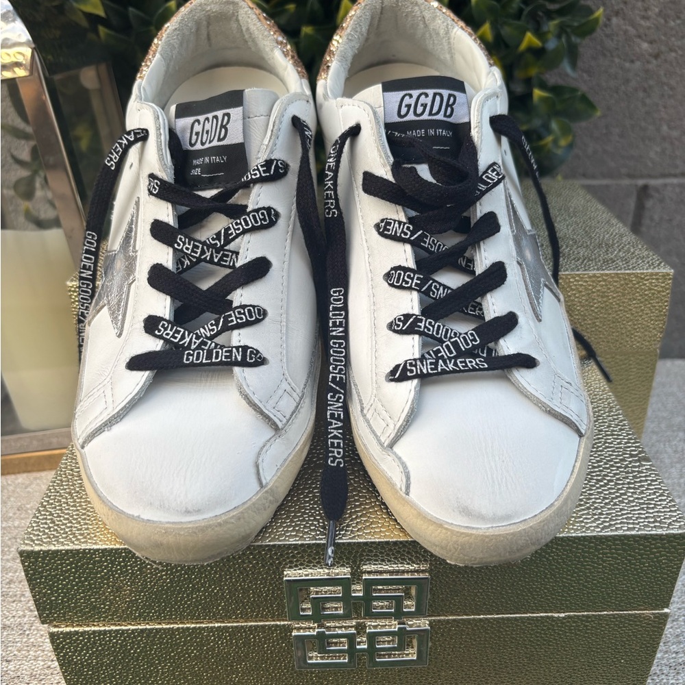 Golden Goose Women's White and Gold Glitter Sneakers - Picture 4 of 11